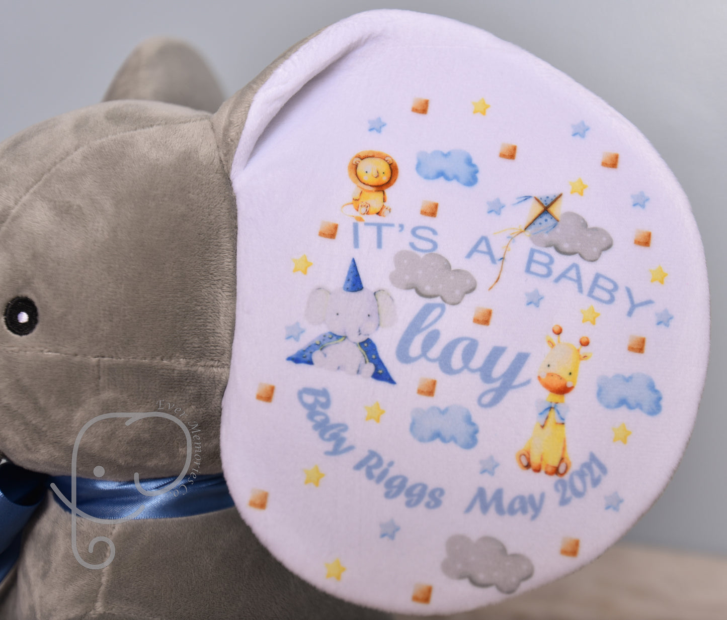 It's A Boy, Safari Theme, Personalized Stuffed Elephant, Baby Announcement