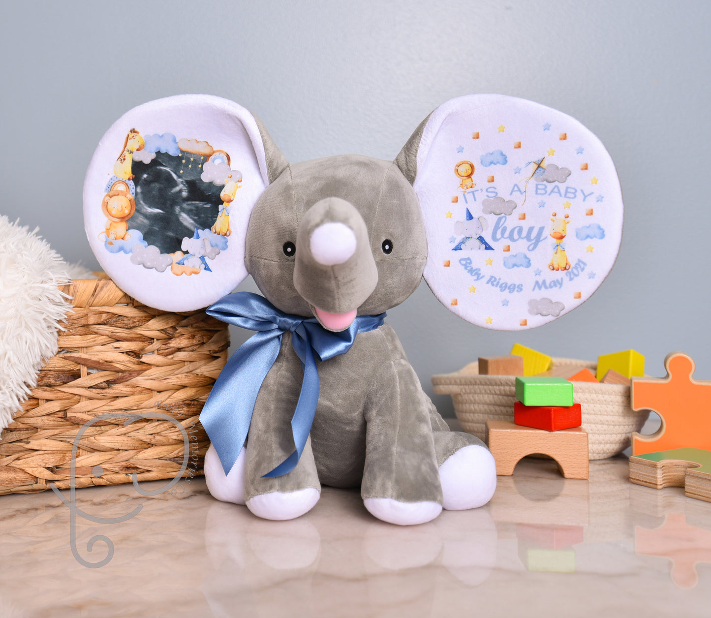 It's A Boy, Safari Theme, Personalized Stuffed Elephant, Baby Announcement