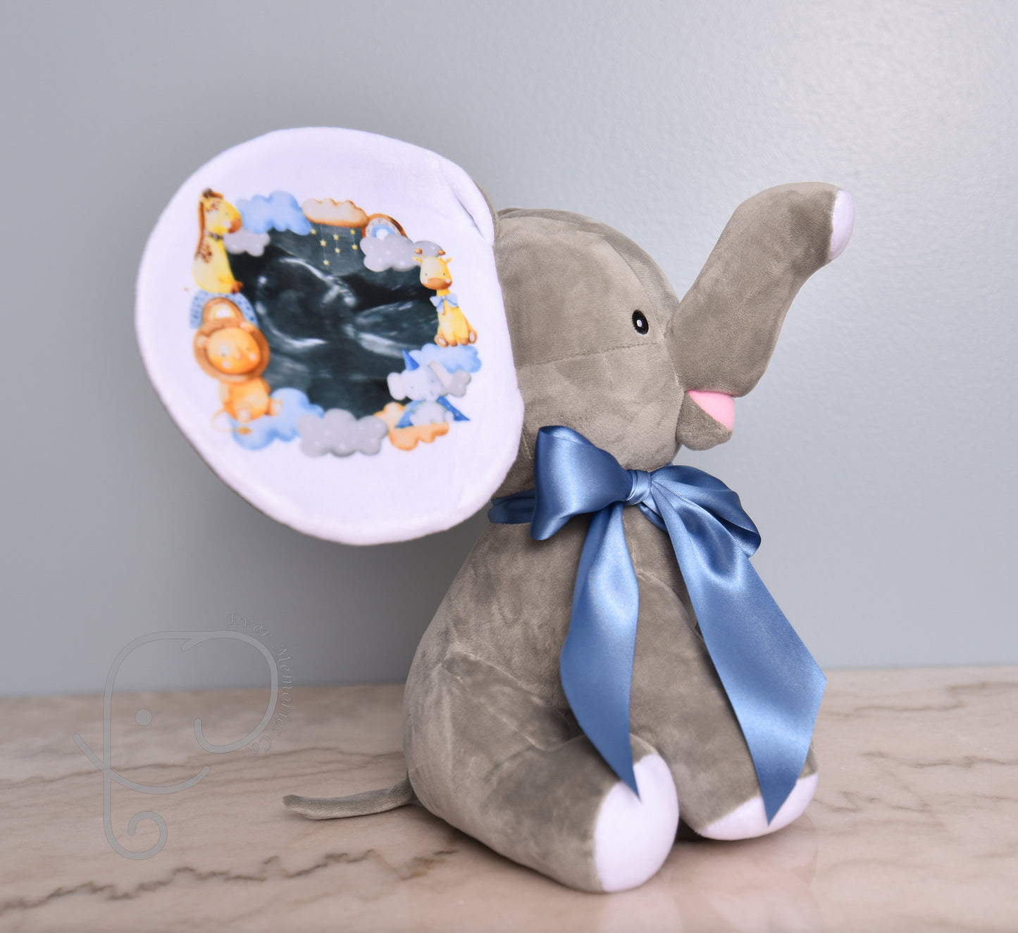 Baby Boy Variation, Safari Design, Personalized Stuffed Elephant with Birth Stats