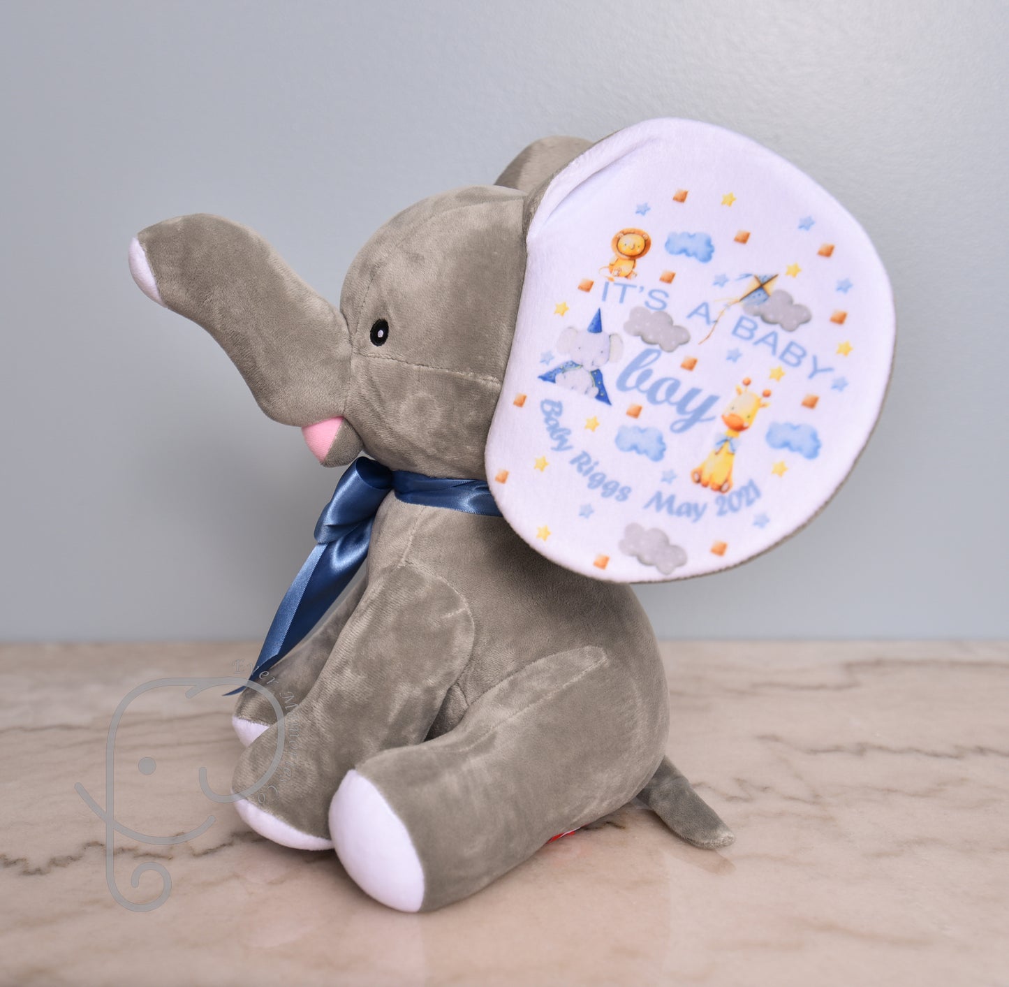 It's A Boy, Safari Theme, Personalized Stuffed Elephant, Baby Announcement