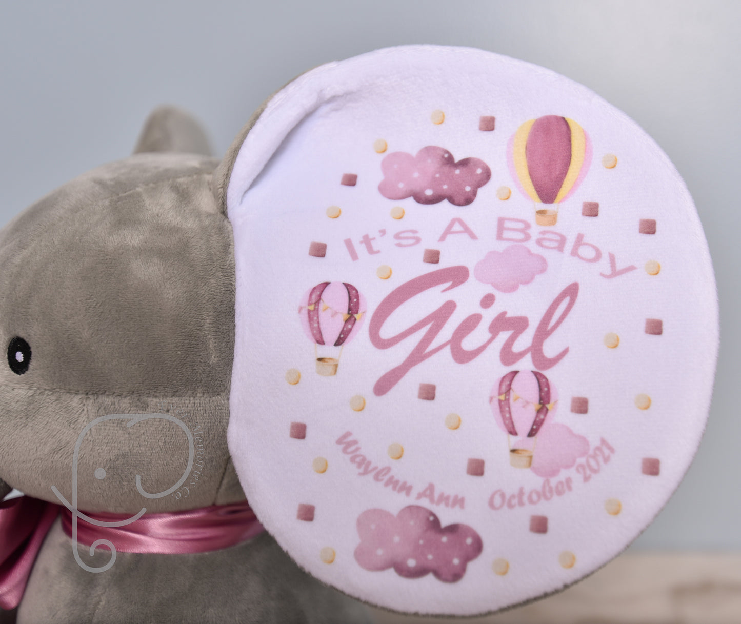 It's A Girl, Hot Air Balloon Theme, Personalized Stuffed Elephant, Baby Announcement