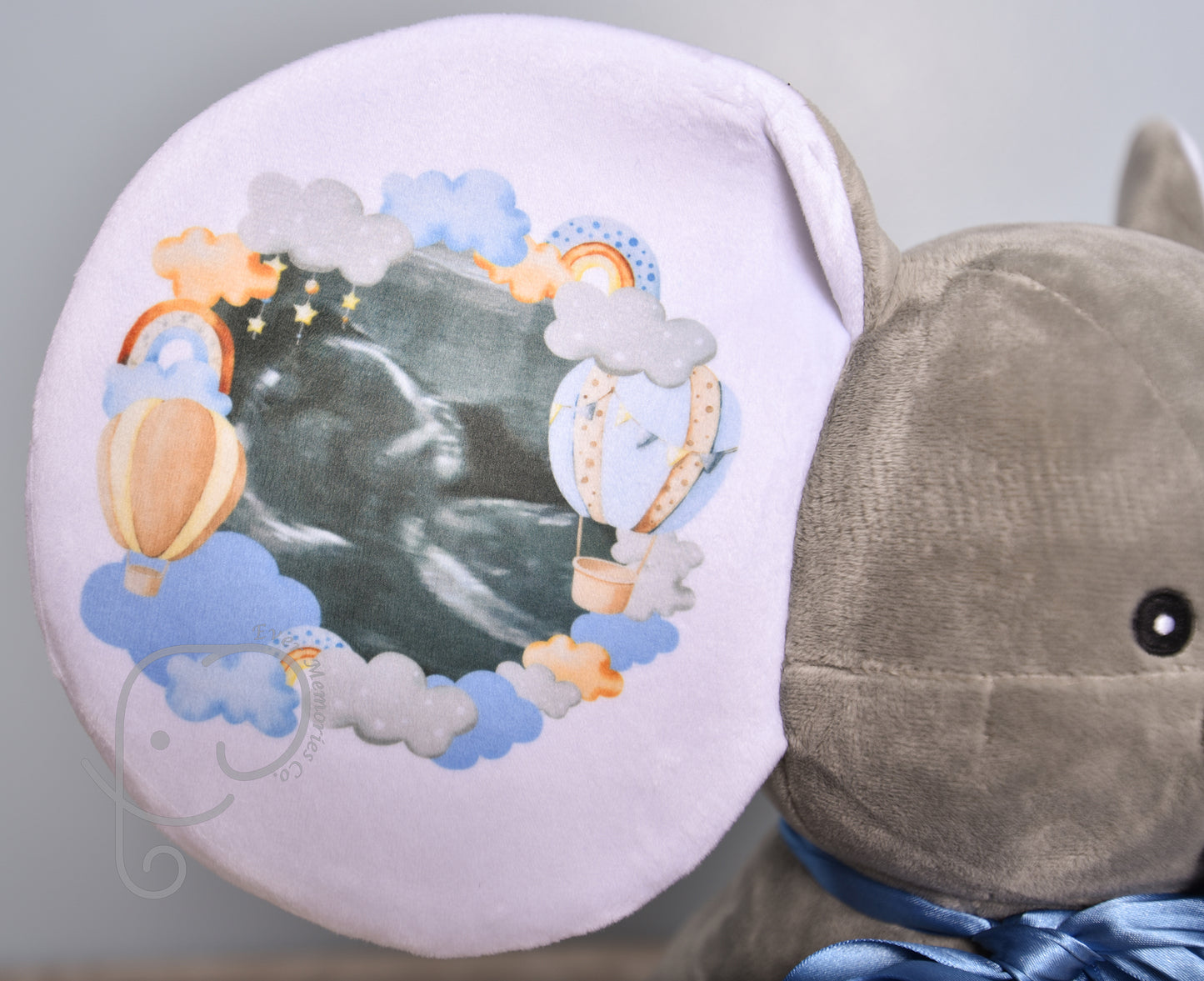 It's A Boy, Hot Air Balloon theme, Personalized Stuffed Elephant, Baby Announcement