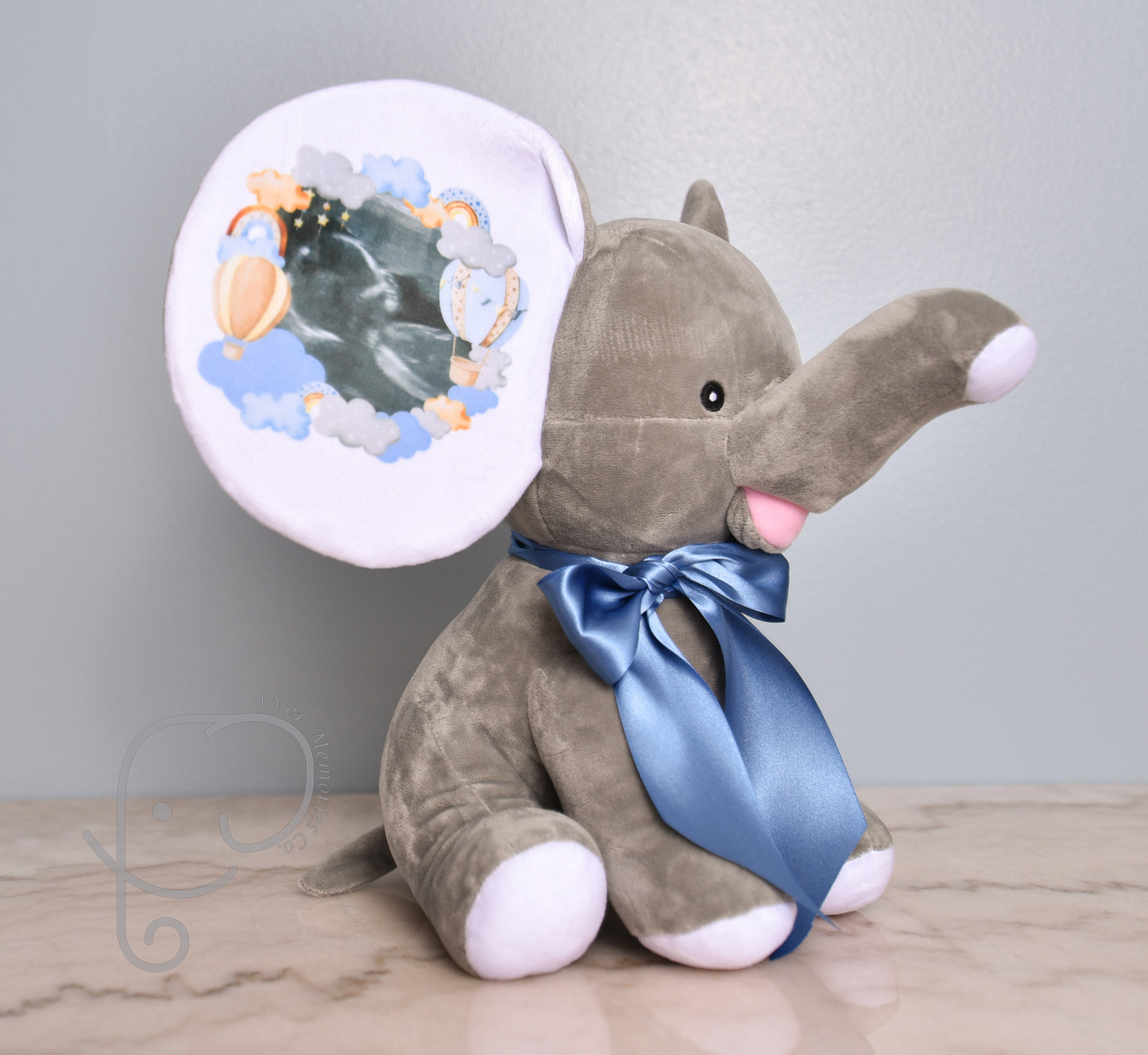 It's A Boy, Hot Air Balloon theme, Personalized Stuffed Elephant, Baby Announcement